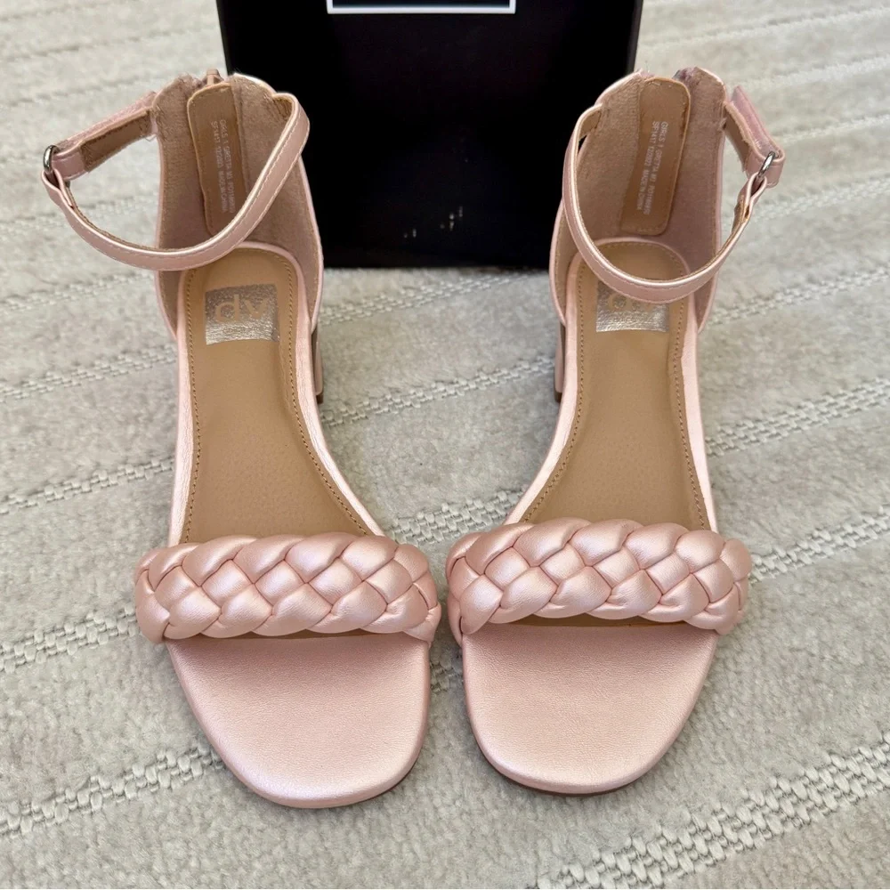 Dolce Vita Women's Pink Metallic Braided Block Heel Sandals